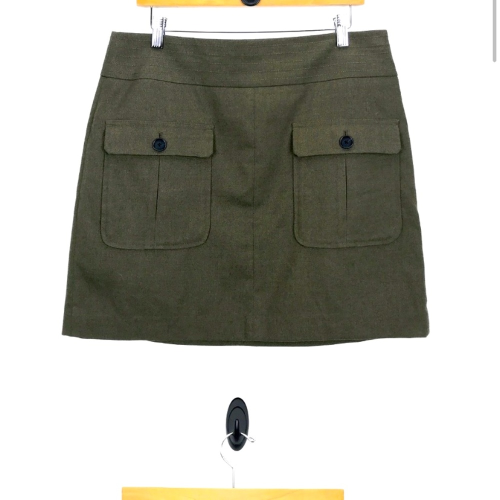 Loft Army Green Mini Skirt Lined Front Pockets 4